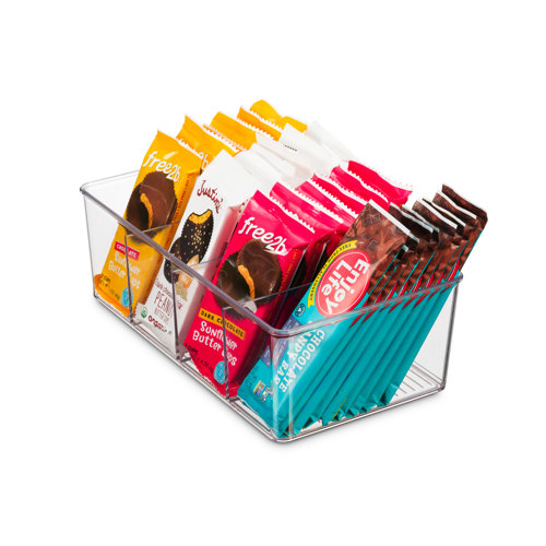 Seseno Set Of 2 Stackable Plastic Food Storage Organizer Bins Divided Compartment For Snacks